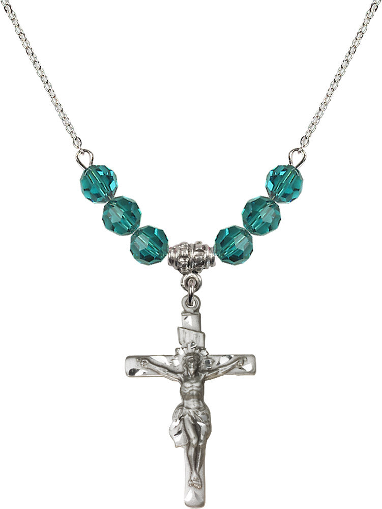 Sterling Silver Crucifix Birthstone Necklace with Zircon Beads - 0668