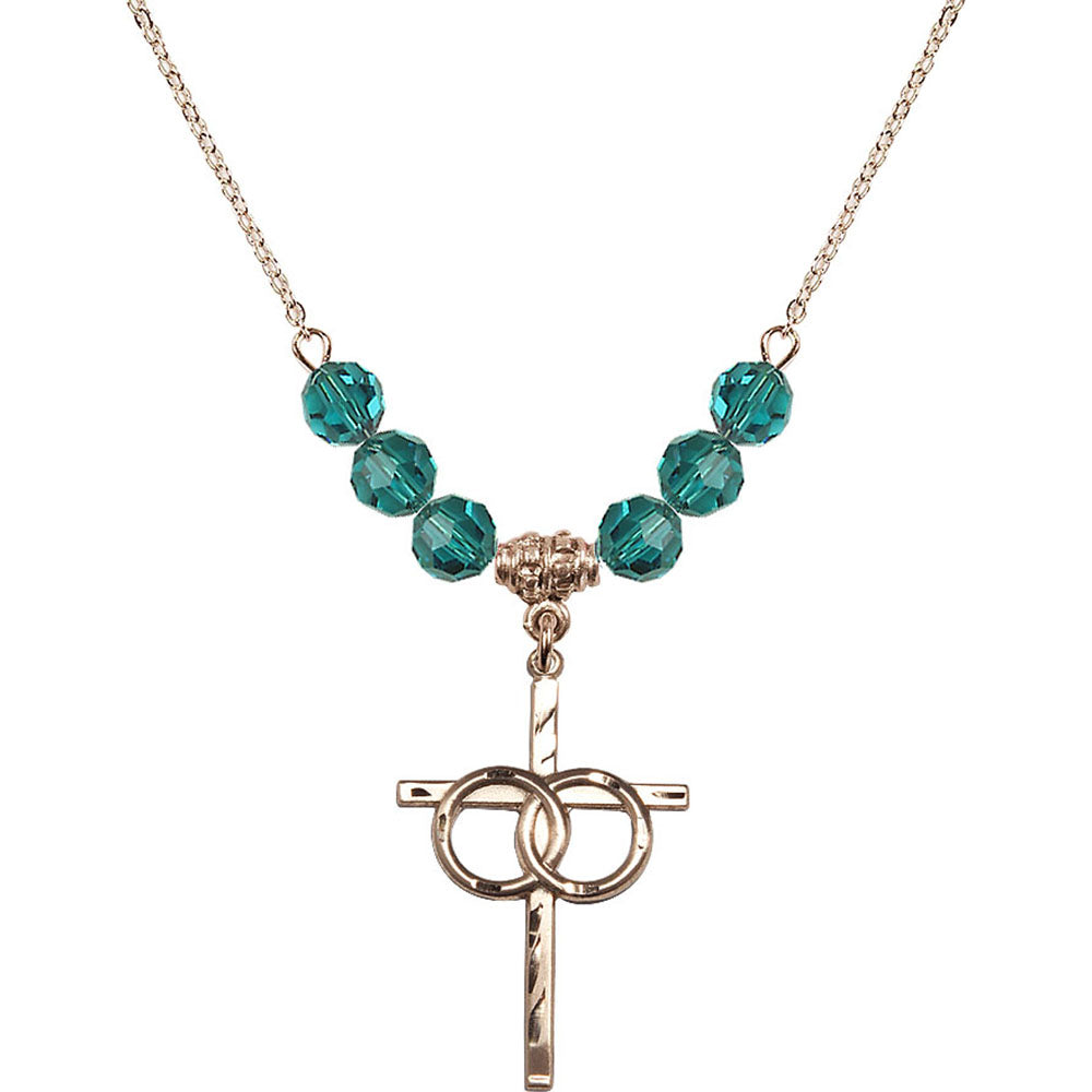 14kt Gold Filled Wedding Rings Cross Birthstone Necklace with Zircon Beads - 0671