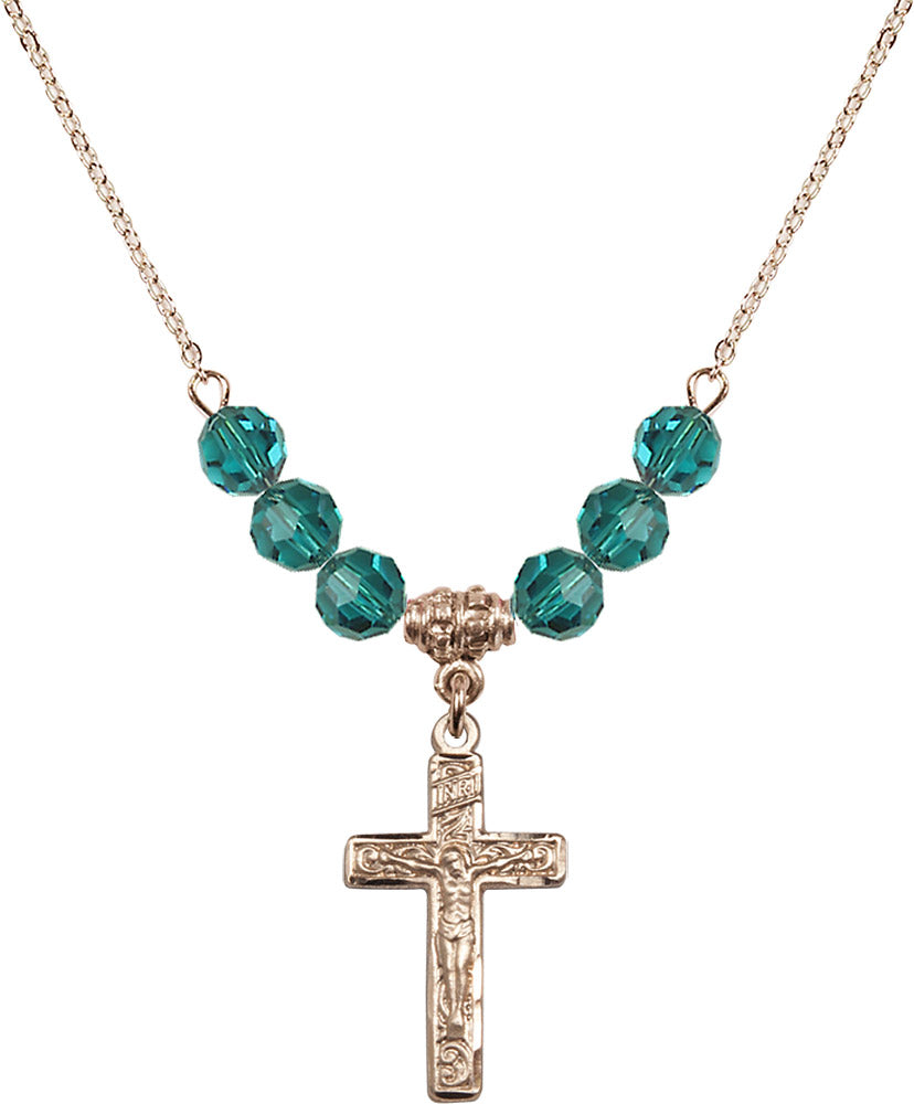 14kt Gold Filled Crucifix Birthstone Necklace with Zircon Beads - 0673