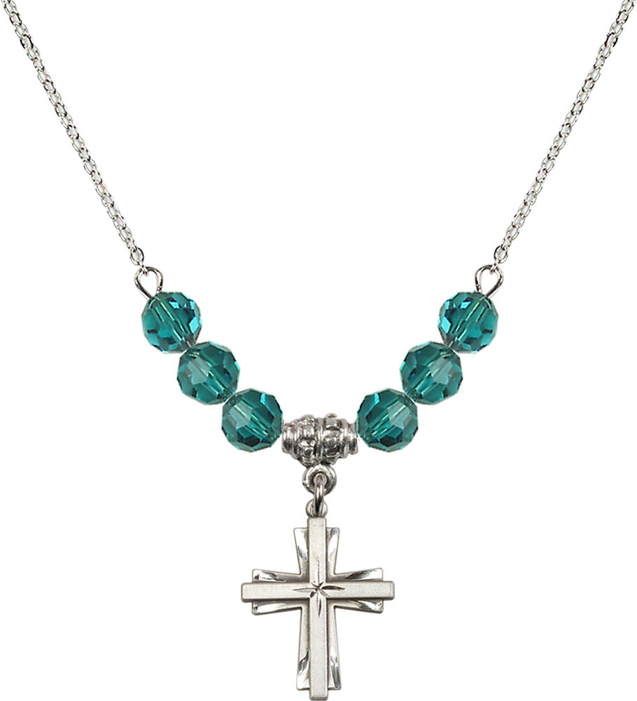 Sterling Silver Cross Birthstone Necklace with Zircon Beads - 0675
