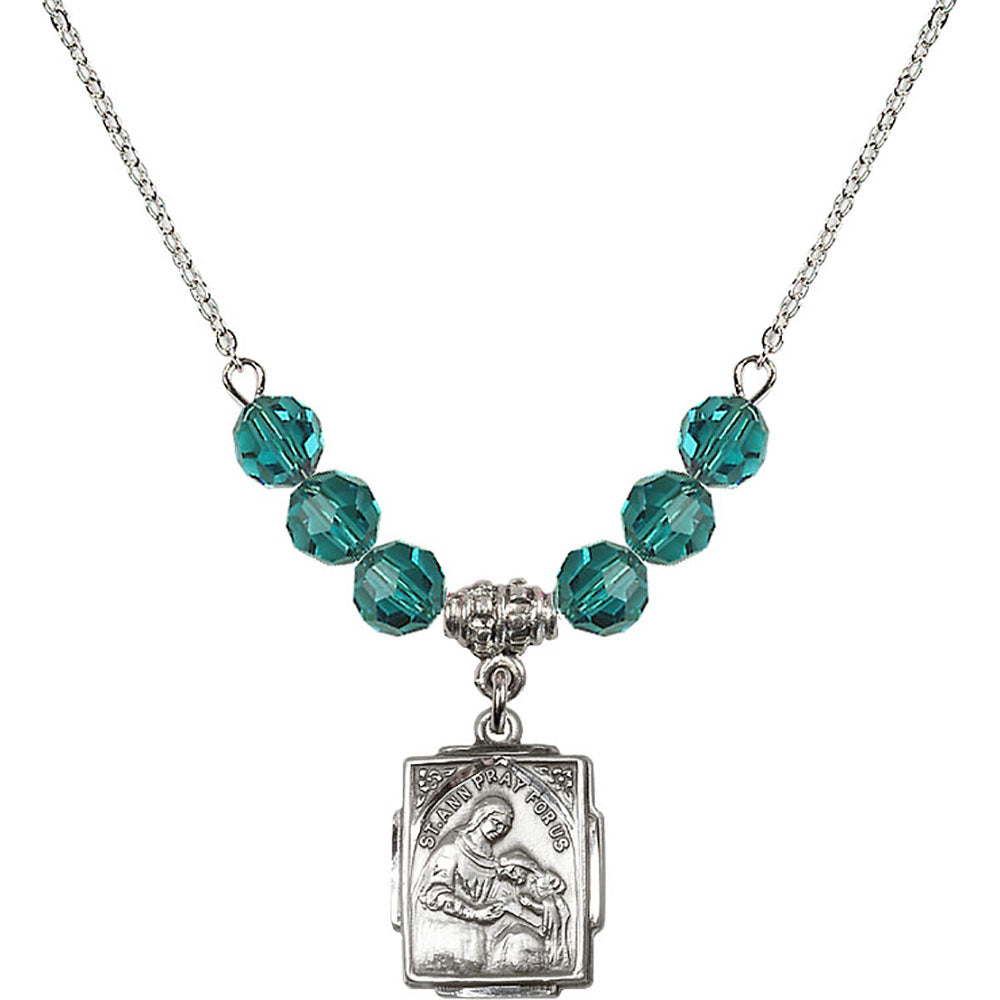 Sterling Silver Saint Ann Birthstone Necklace with Zircon Beads - 0804