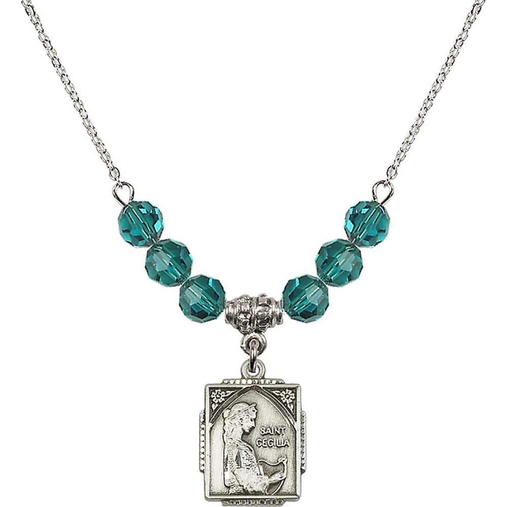 Sterling Silver Saint Cecilia Birthstone Necklace with Zircon Beads - 0804