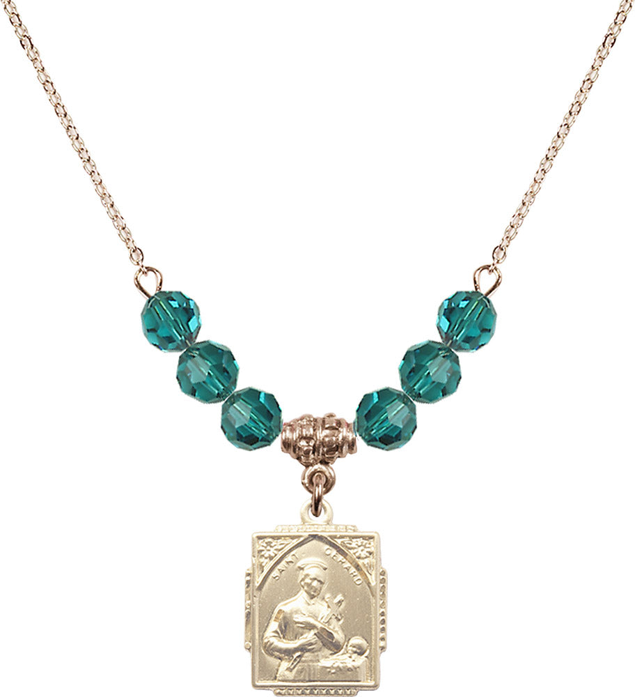 14kt Gold Filled Saint Gerard Birthstone Necklace with Zircon Beads - 0804