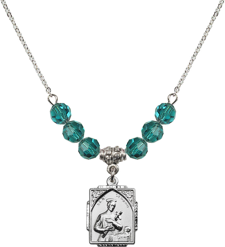 Sterling Silver Saint Gerard Birthstone Necklace with Zircon Beads - 0804