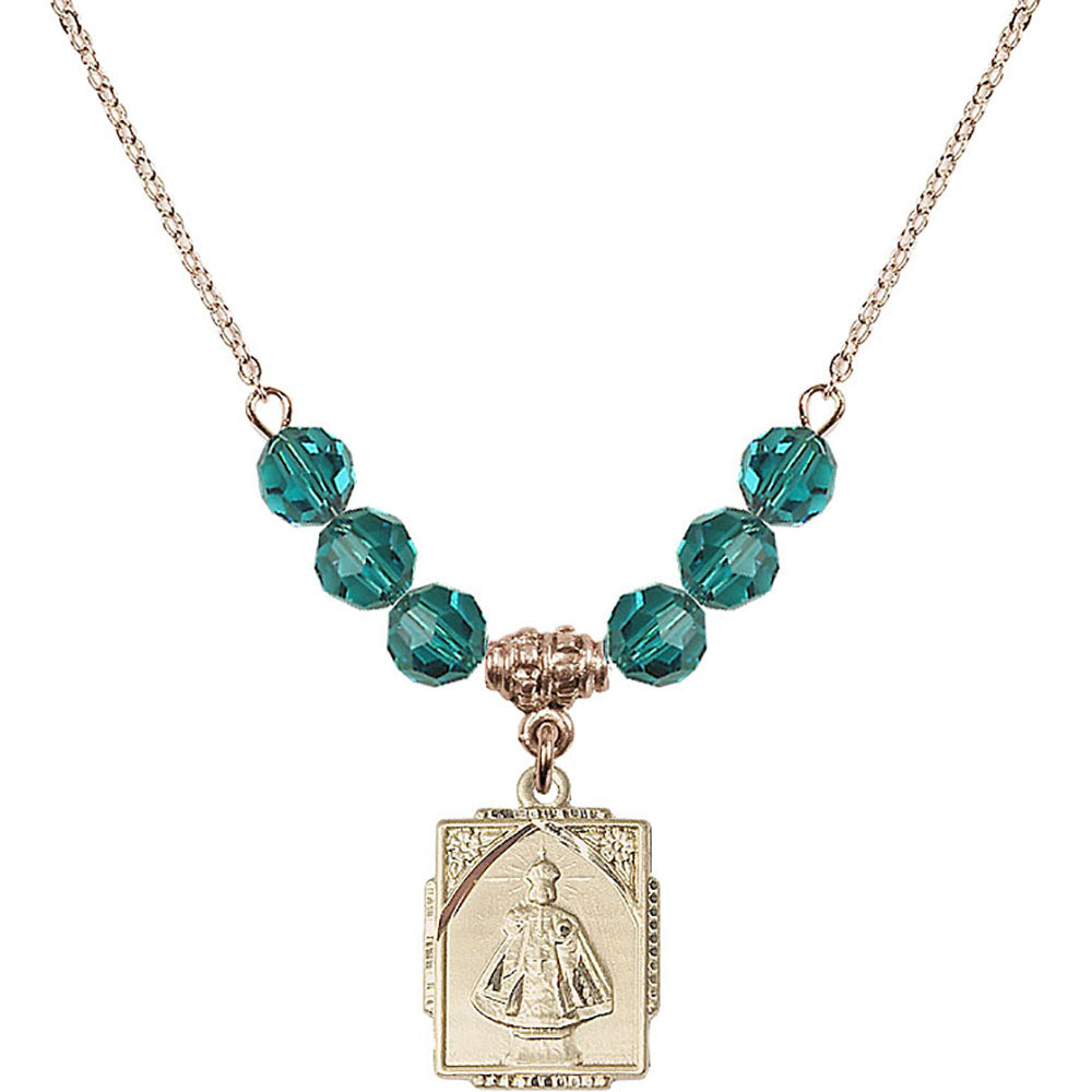 14kt Gold Filled Infant of Prague Birthstone Necklace with Zircon Beads - 0804