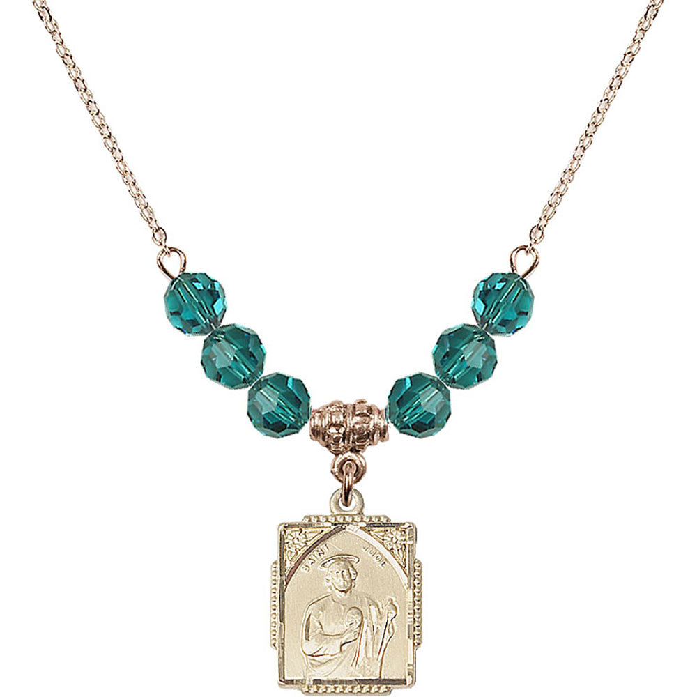 14kt Gold Filled Saint Jude Birthstone Necklace with Zircon Beads - 0804