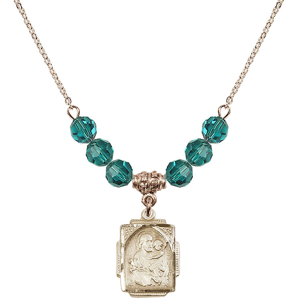 14kt Gold Filled Saint Joseph Birthstone Necklace with Zircon Beads - 0804