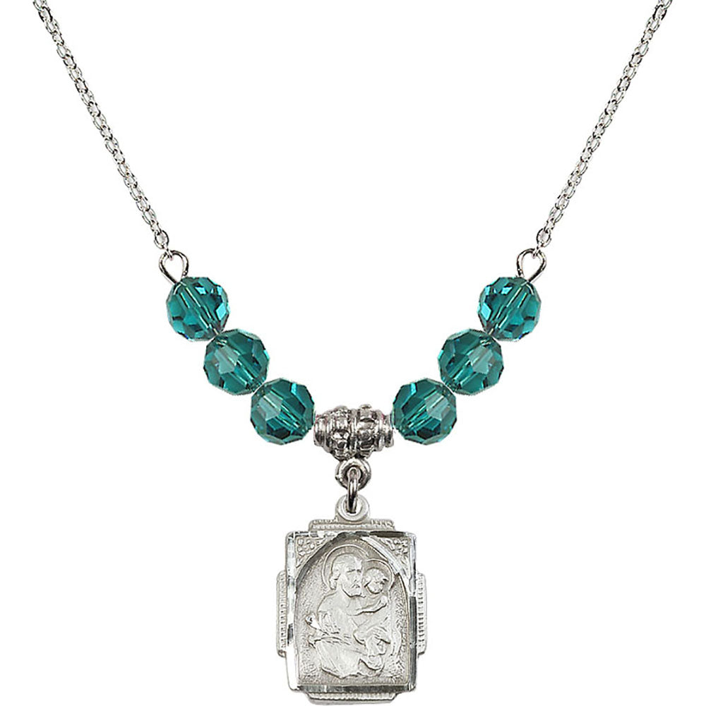 Sterling Silver Saint Joseph Birthstone Necklace with Zircon Beads - 0804