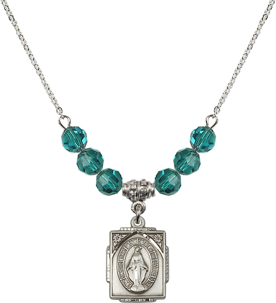 Sterling Silver Miraculous Birthstone Necklace with Zircon Beads - 0804