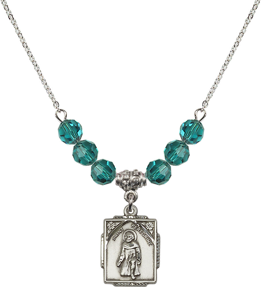 Sterling Silver Saint Peregrine Birthstone Necklace with Zircon Beads - 0804
