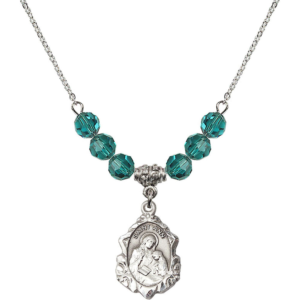 Sterling Silver Saint Ann Birthstone Necklace with Zircon Beads - 0822