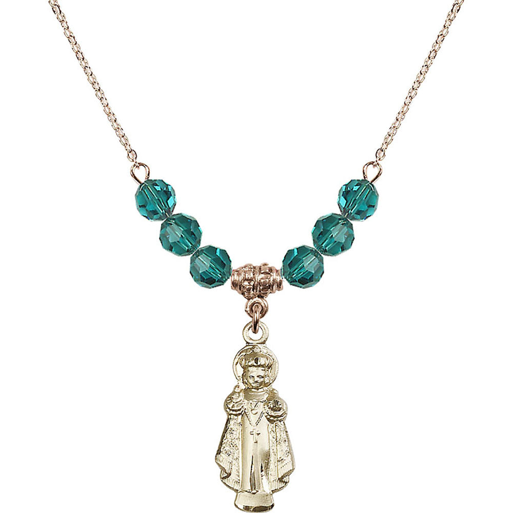 14kt Gold Filled Infant of Prague Birthstone Necklace with Zircon Beads - 0824