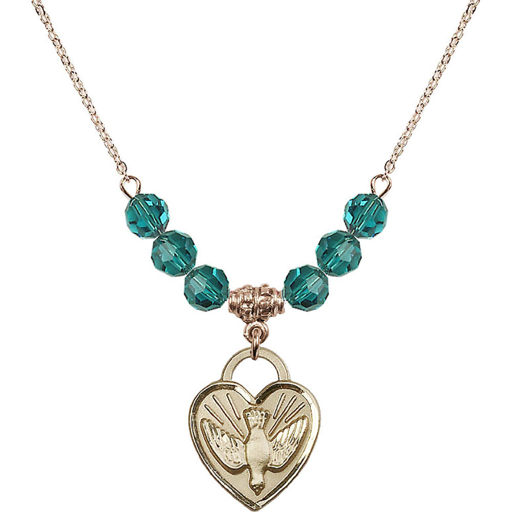 14kt Gold Filled Confirmation Heart Birthstone Necklace with Zircon Beads - 3205