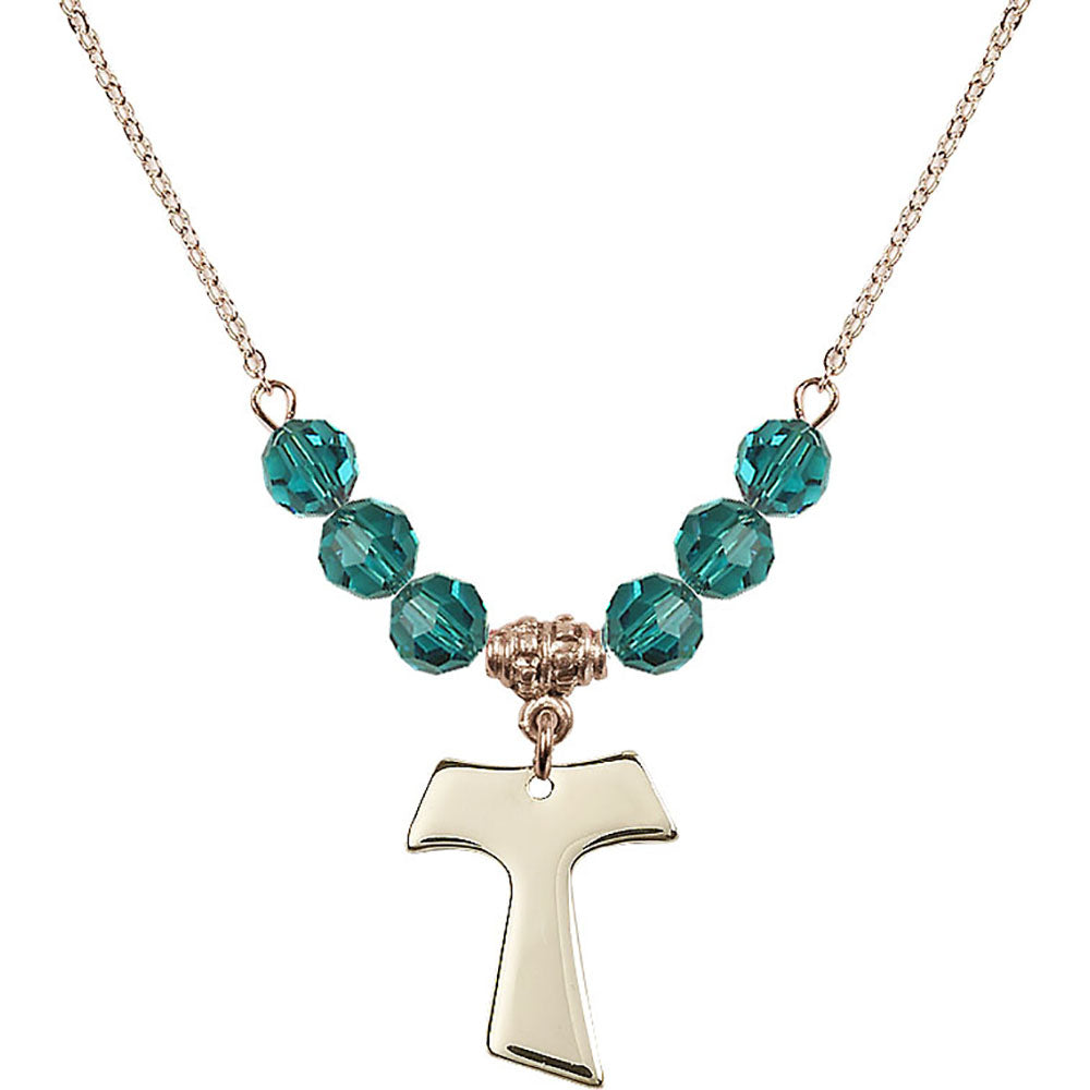 14kt Gold Filled Tau Cross Birthstone Necklace with Zircon Beads - 3948