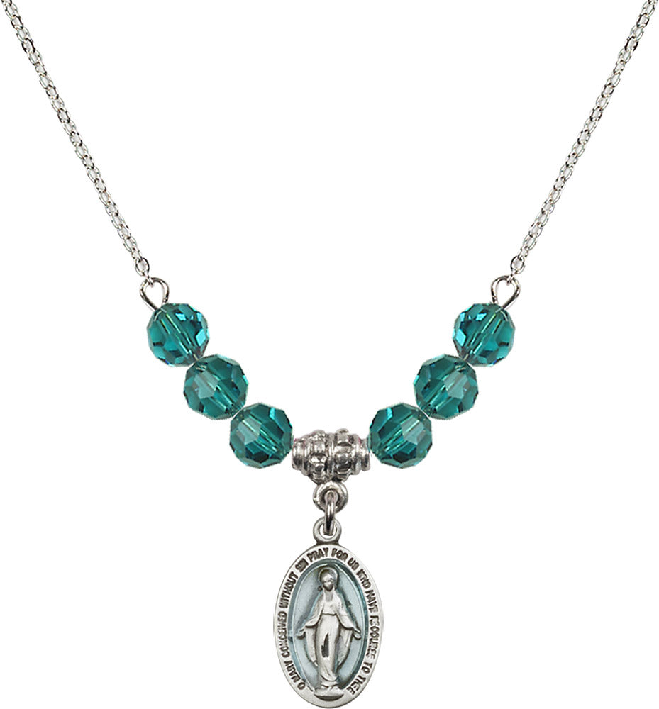 Sterling Silver Miraculous Birthstone Necklace with Zircon Beads - 4122