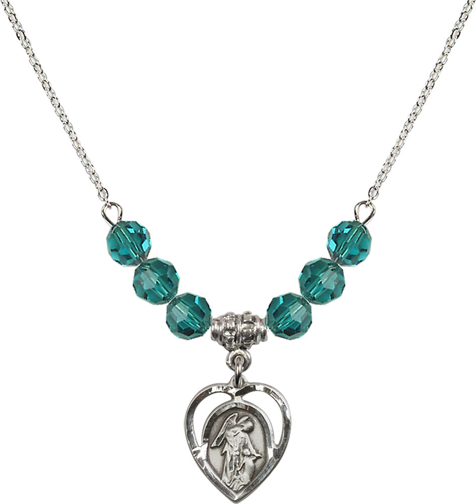 Sterling Silver Guardian Angel Birthstone Necklace with Zircon Beads - 4129