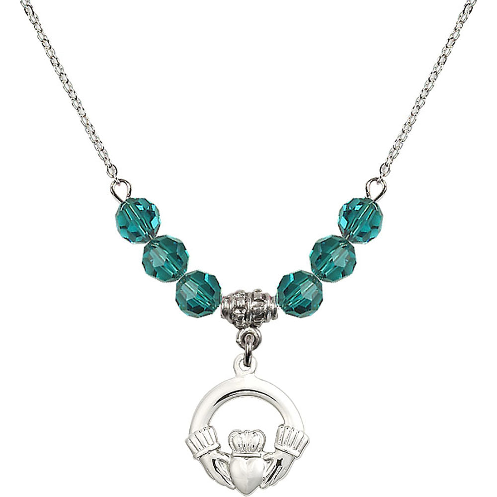 Sterling Silver Claddagh Birthstone Necklace with Zircon Beads - 4138