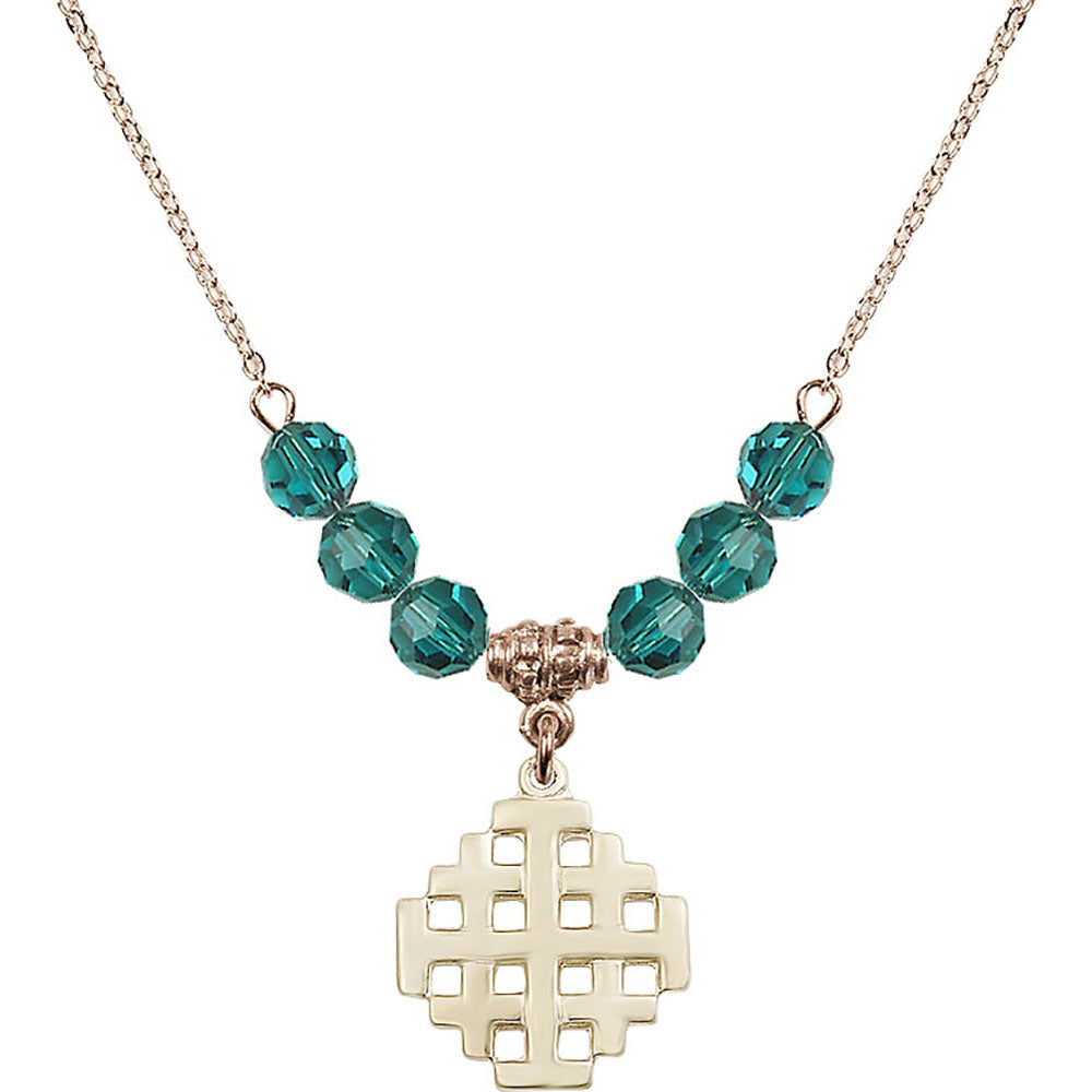 14kt Gold Filled Jerusalem Cross Birthstone Necklace with Zircon Beads - 4139
