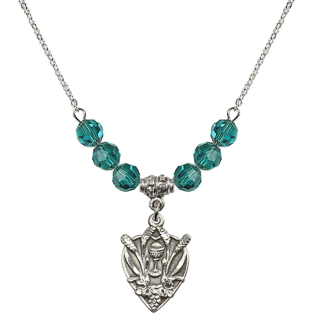 Sterling Silver Communion Birthstone Necklace with Zircon Beads - 4200