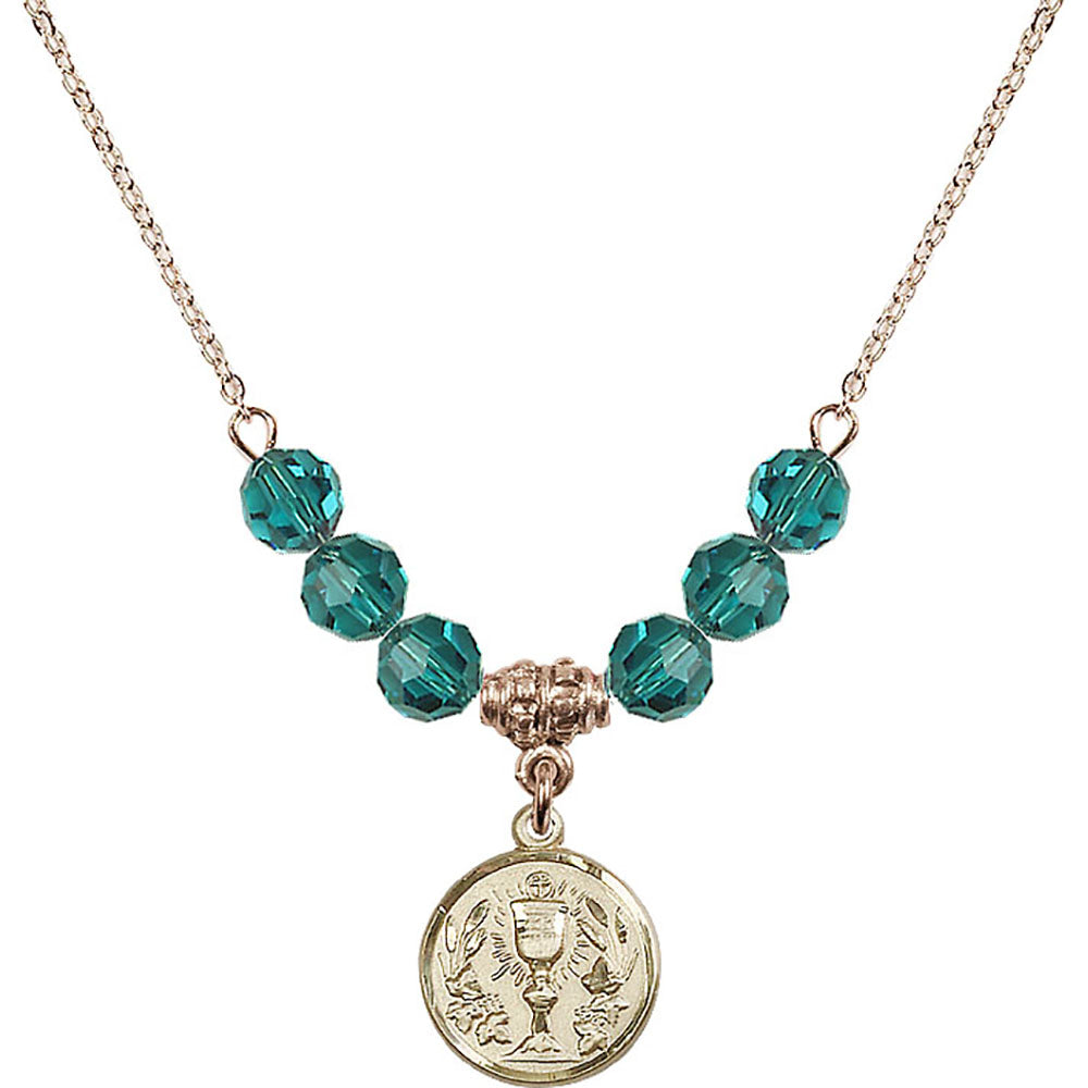 14kt Gold Filled Communion Chalice Birthstone Necklace with Zircon Beads - 4203