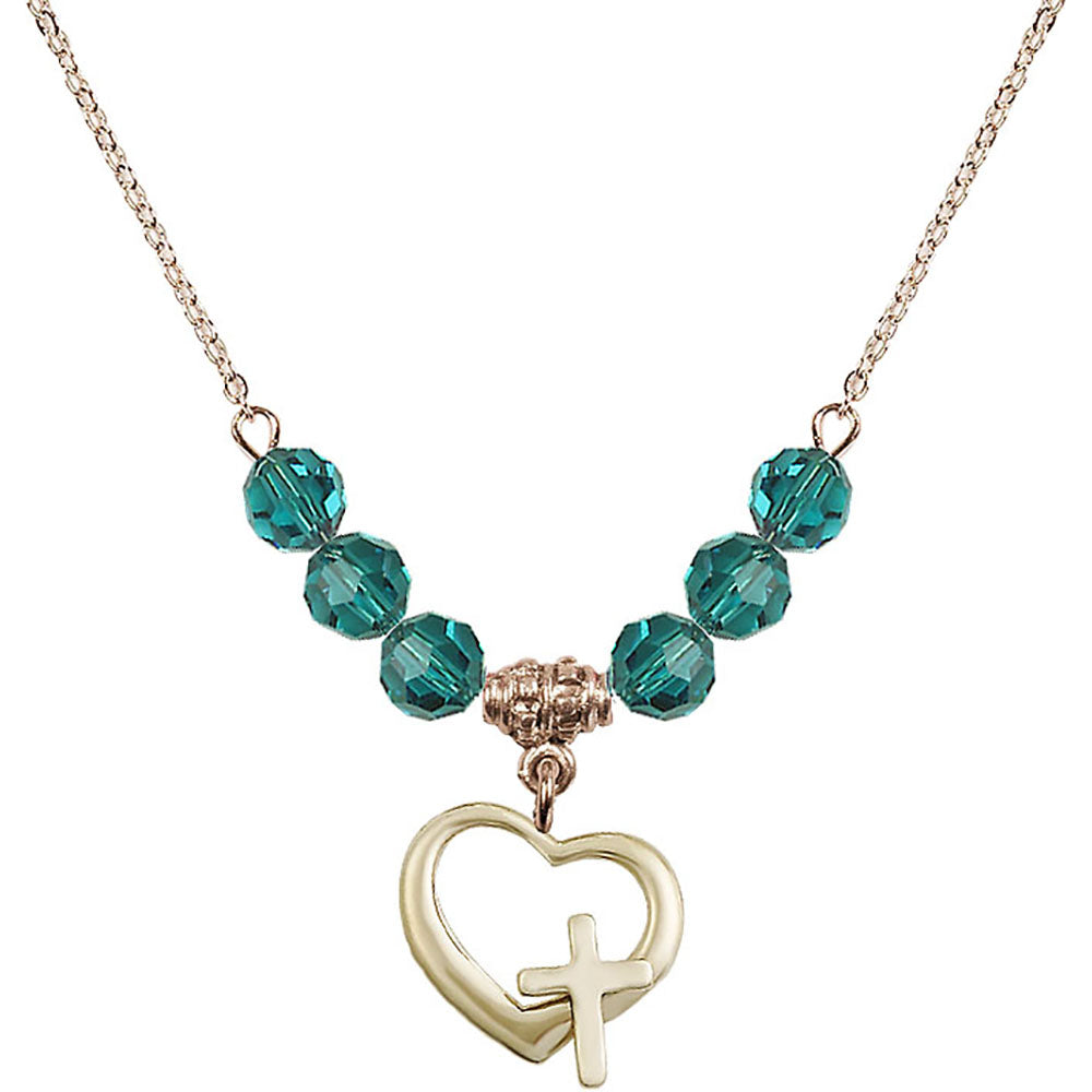 14kt Gold Filled Heart / Cross Birthstone Necklace with Zircon Beads - 4207