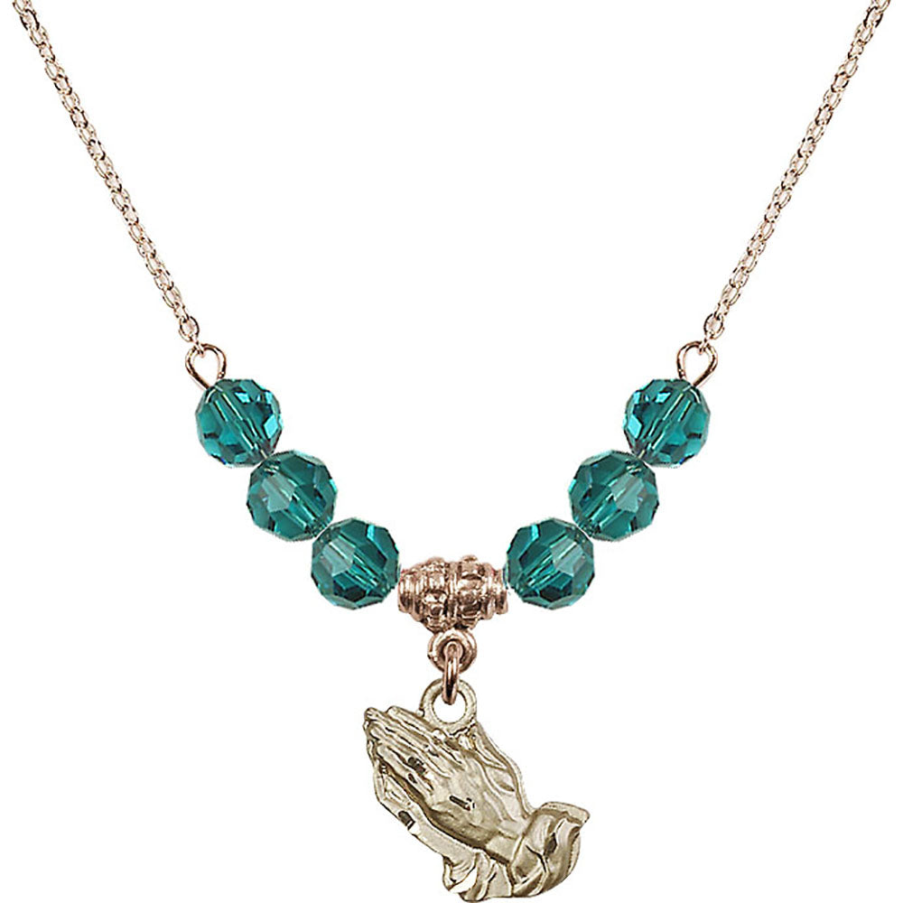 14kt Gold Filled Praying Hands Birthstone Necklace with Zircon Beads - 4219