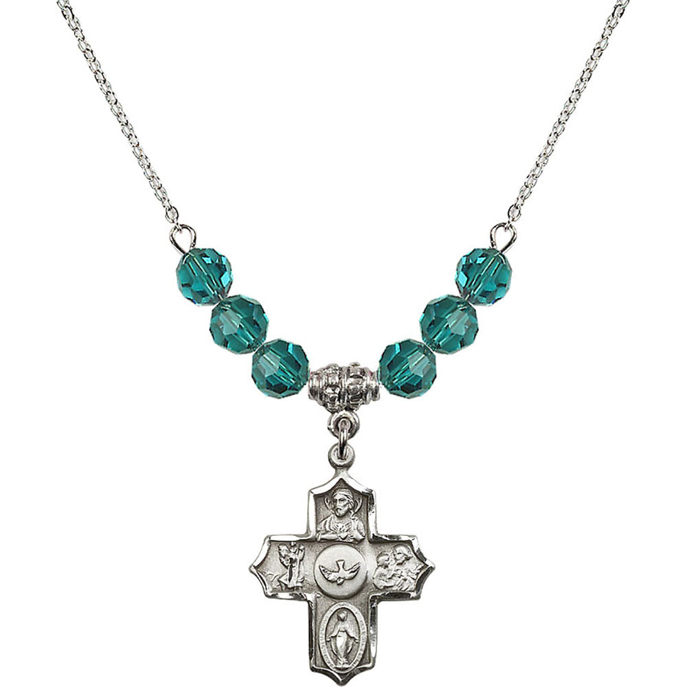 Sterling Silver 5-Way Birthstone Necklace with Zircon Beads - 4255