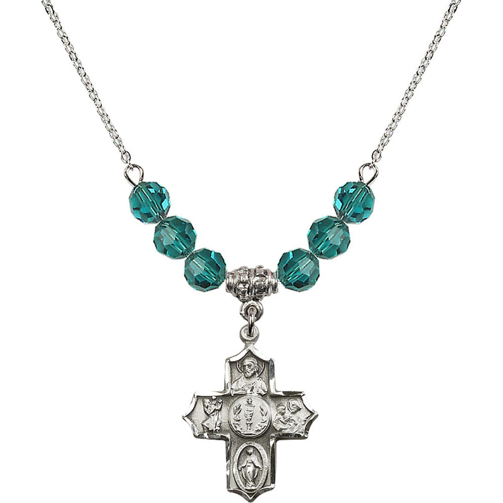Sterling Silver 4-Way Birthstone Necklace with Zircon Beads - 4256