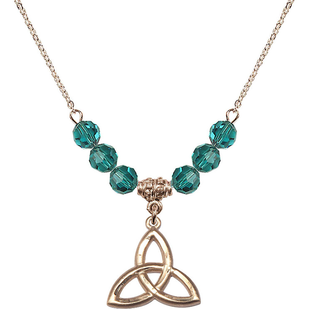 14kt Gold Filled Trinity Irish Knot Birthstone Necklace with Zircon Beads - 5101