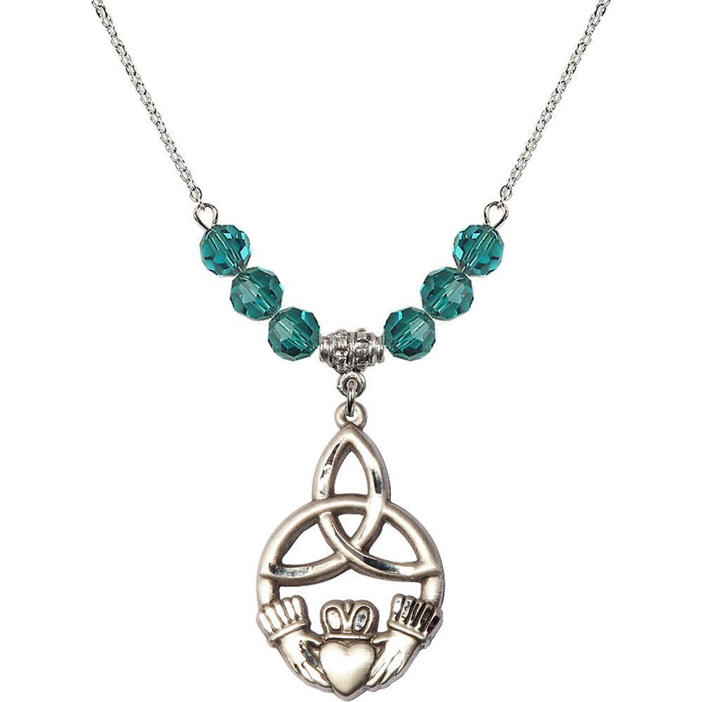 Sterling Silver Irish Knot / Claddagh Birthstone Necklace with Zircon Beads - 5102