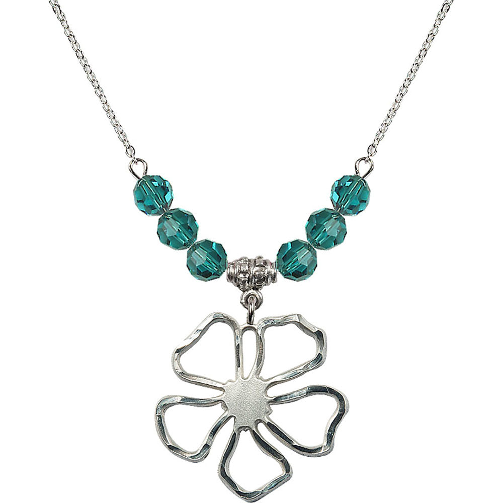 Sterling Silver Five Pedal Flower Birthstone Necklace with Zircon Beads - 5109