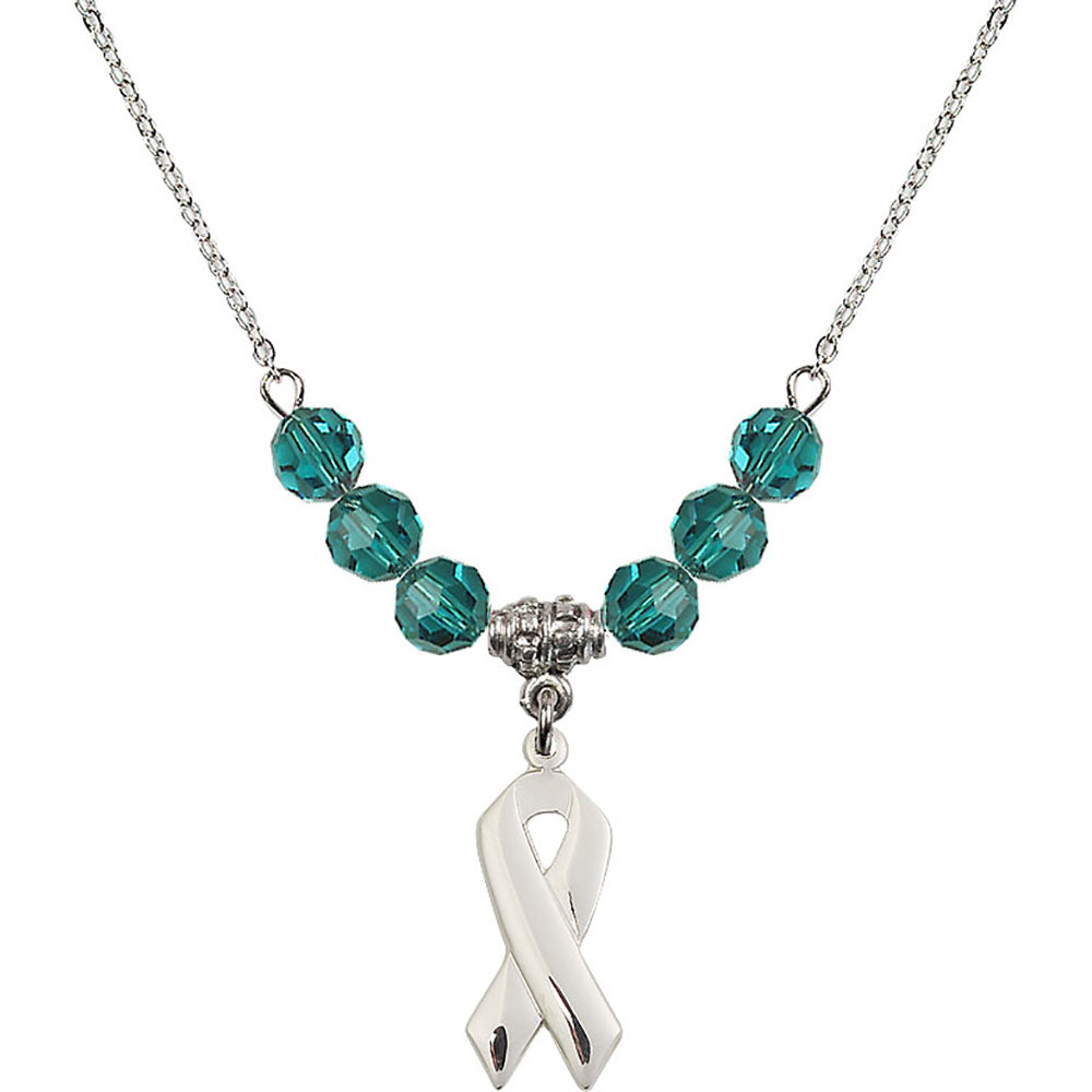 Sterling Silver Cancer Awareness Birthstone Necklace with Zircon Beads - 5150