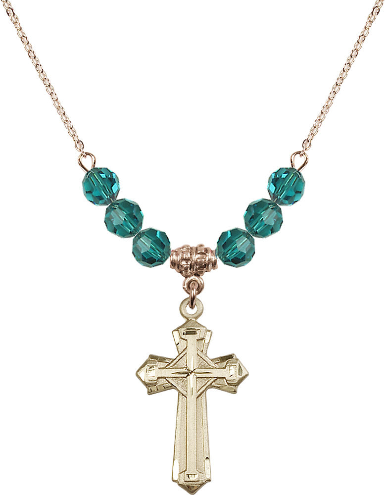 14kt Gold Filled Cross Birthstone Necklace with Zircon Beads - 6012