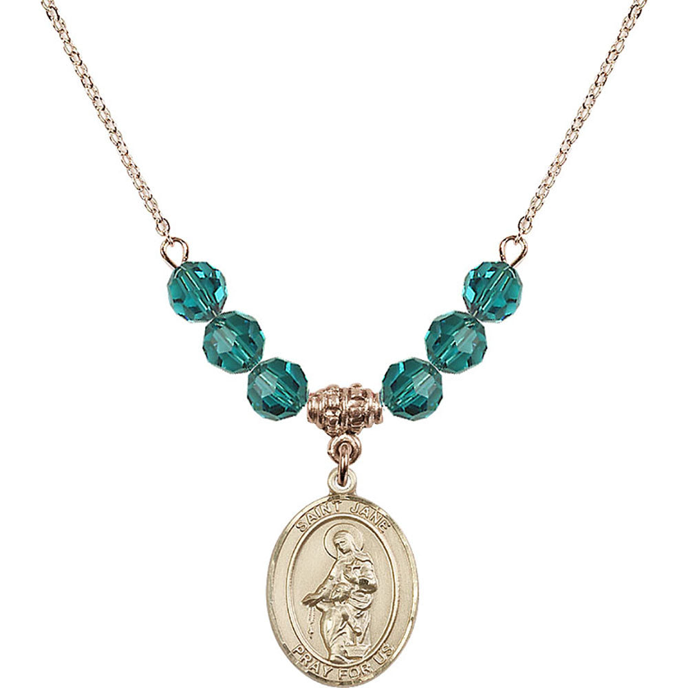 14kt Gold Filled Saint Jane of Valois Birthstone Necklace with Zircon Beads - 8029