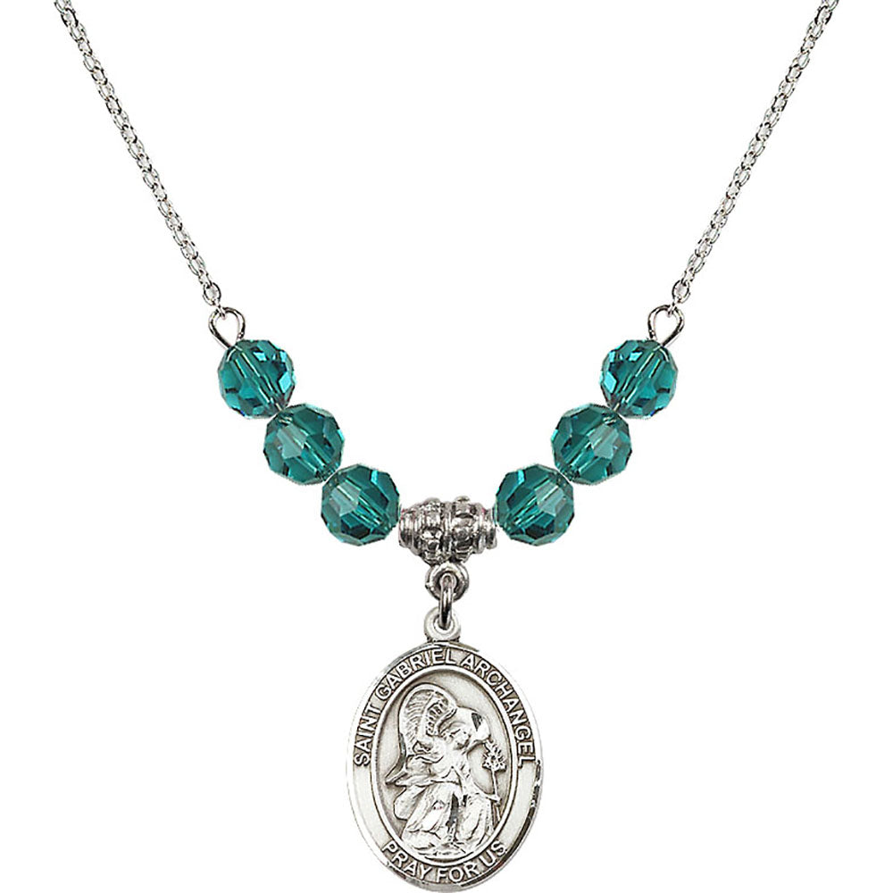 Sterling Silver Saint Gabriel the Archangel Birthstone Necklace with Zircon Beads - 8039