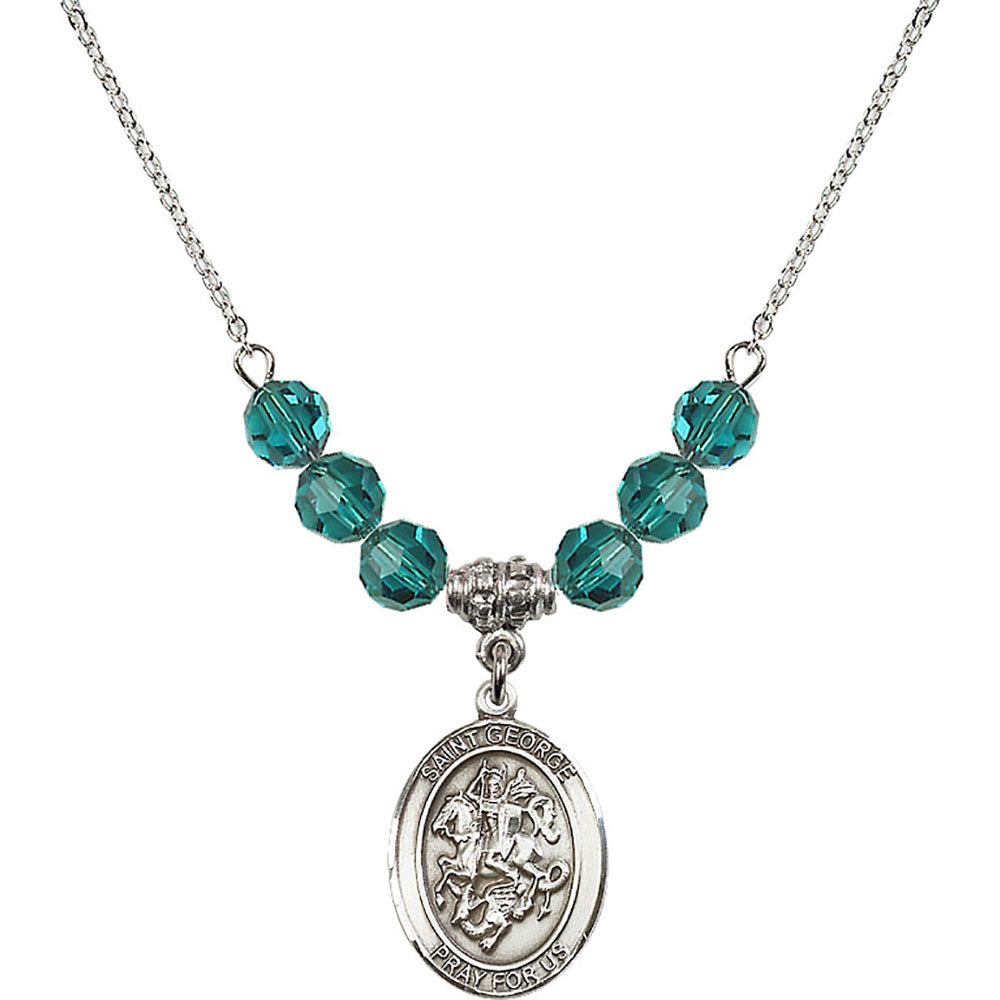 Sterling Silver Saint George Birthstone Necklace with Zircon Beads - 8040