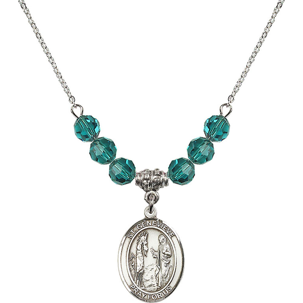 Sterling Silver Saint Genevieve Birthstone Necklace with Zircon Beads - 8041