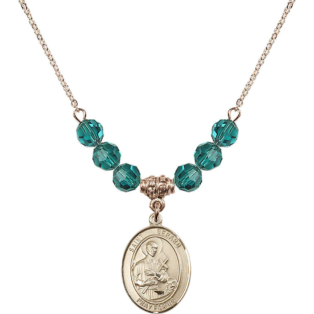 14kt Gold Filled Saint Gerard Majella Birthstone Necklace with Zircon Beads - 8042