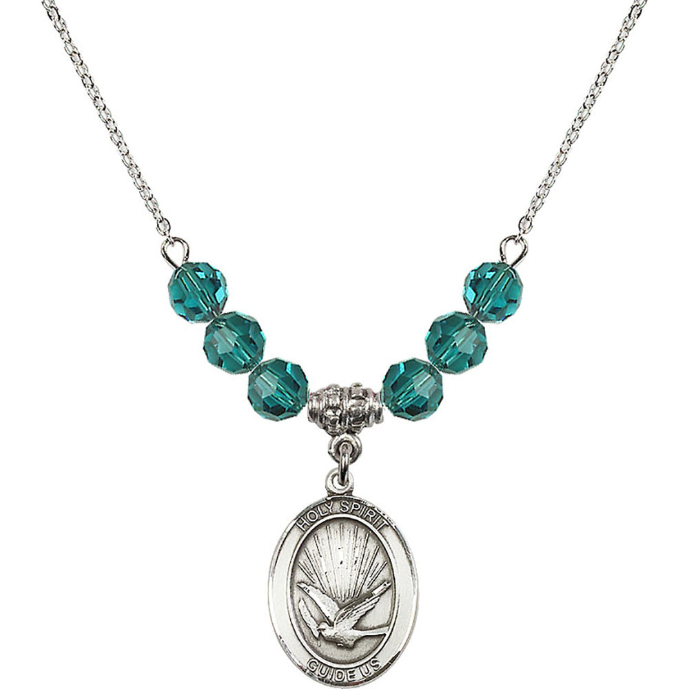Sterling Silver Holy Spirit Birthstone Necklace with Zircon Beads - 8044