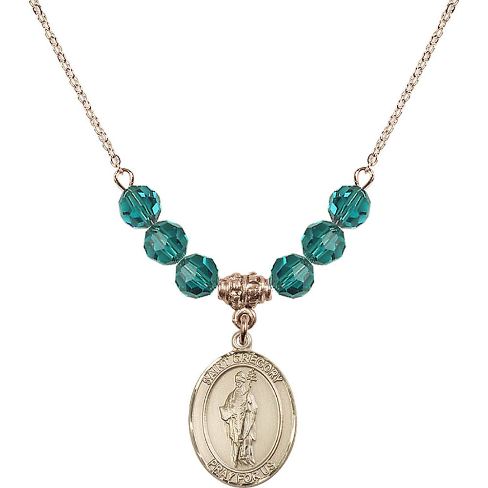 14kt Gold Filled Saint Gregory the Great Birthstone Necklace with Zircon Beads - 8048