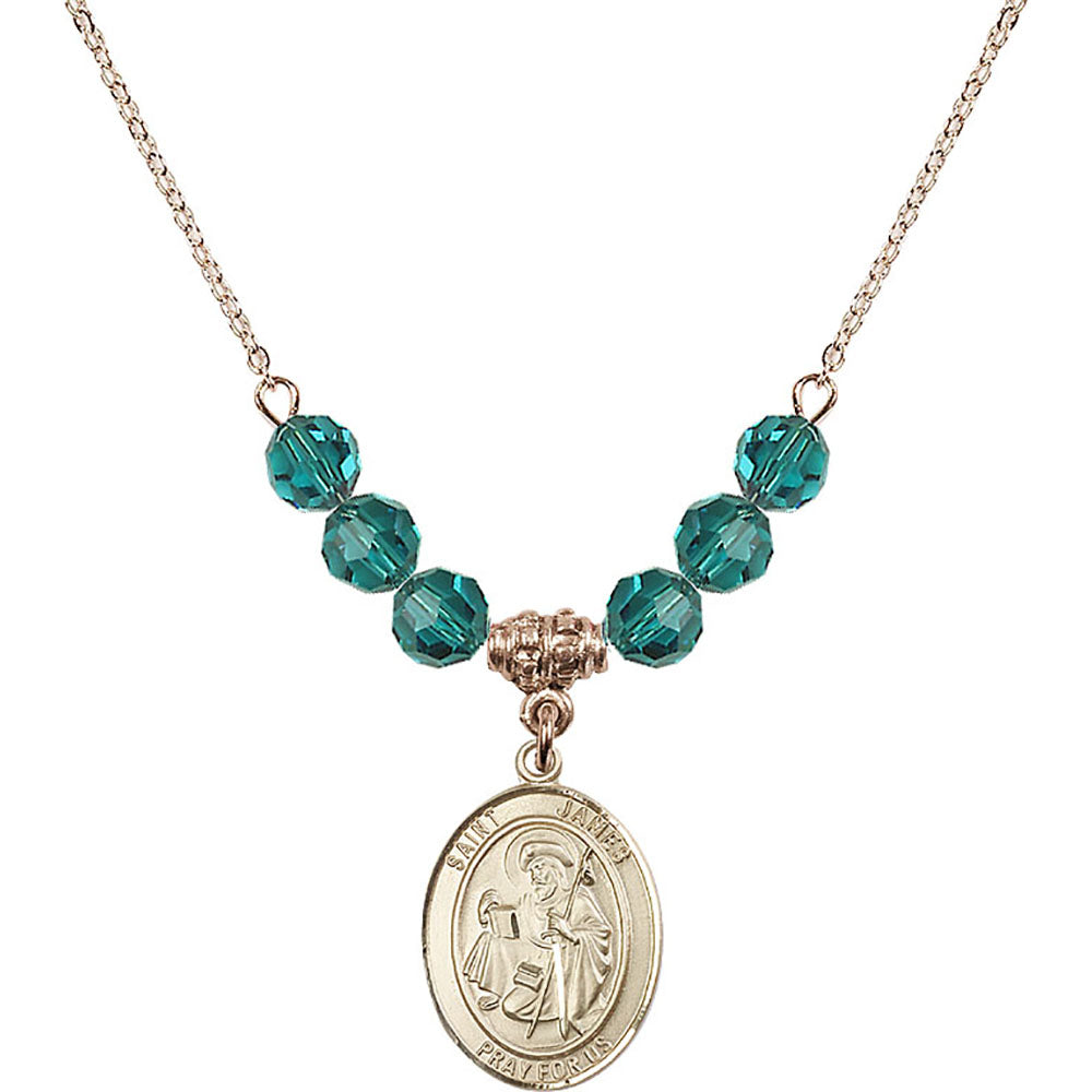 14kt Gold Filled Saint James the Greater Birthstone Necklace with Zircon Beads - 8050