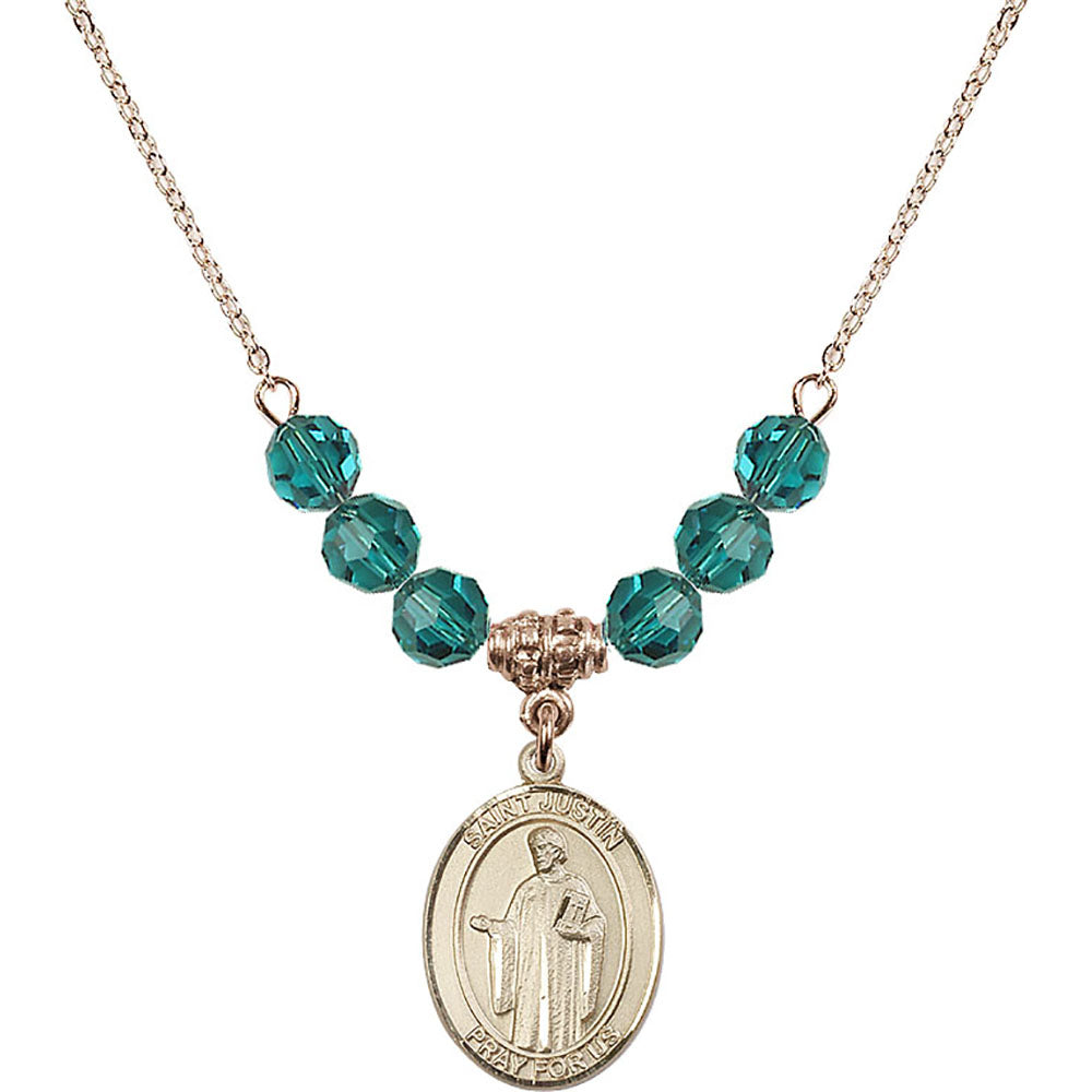 14kt Gold Filled Saint Justin Birthstone Necklace with Zircon Beads - 8052