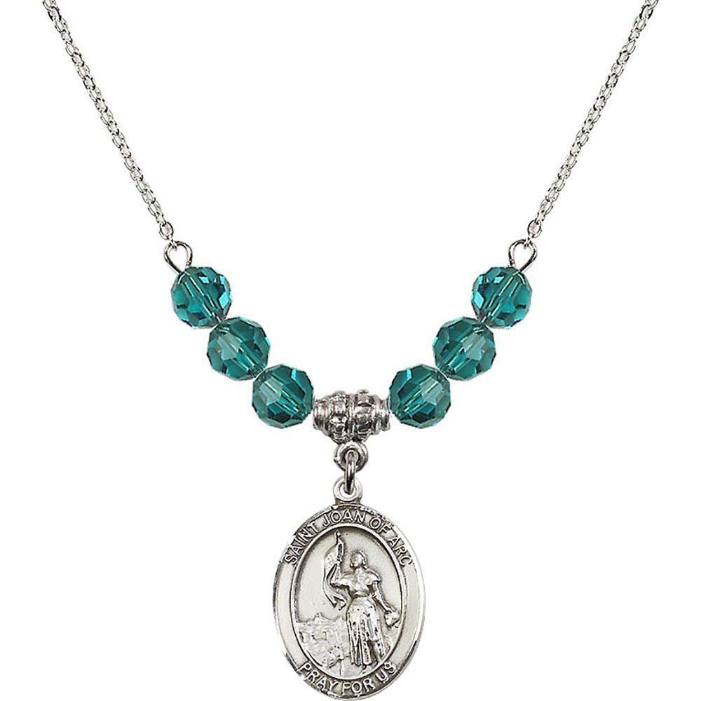 Sterling Silver Saint Joan of Arc Birthstone Necklace with Zircon Beads - 8053