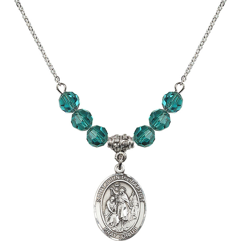 Sterling Silver Saint John the Baptist Birthstone Necklace with Zircon Beads - 8054