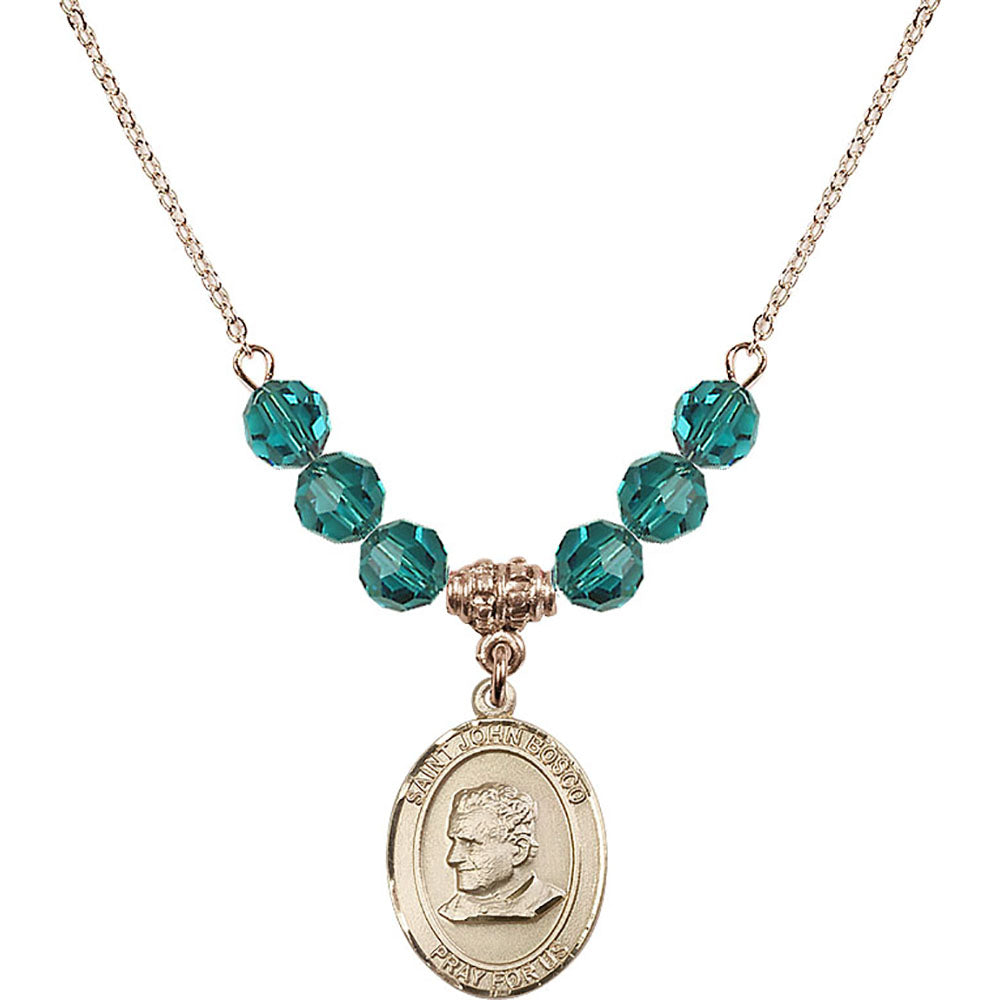 14kt Gold Filled Saint John Bosco Birthstone Necklace with Zircon Beads - 8055