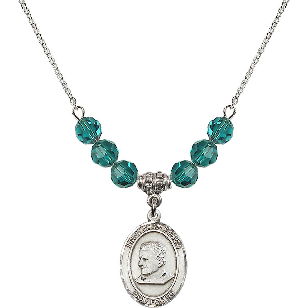 Sterling Silver Saint John Bosco Birthstone Necklace with Zircon Beads - 8055