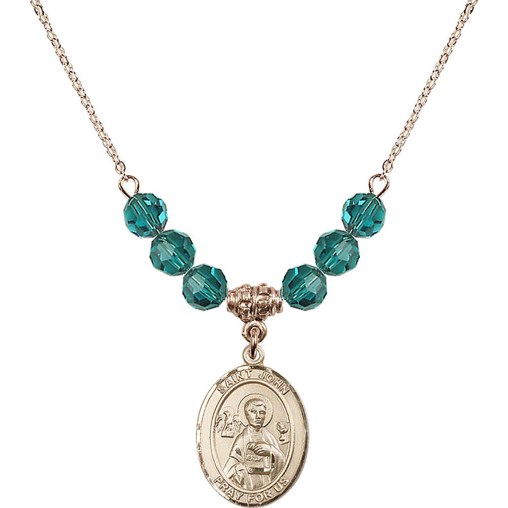 14kt Gold Filled Saint John the Apostle Birthstone Necklace with Zircon Beads - 8056