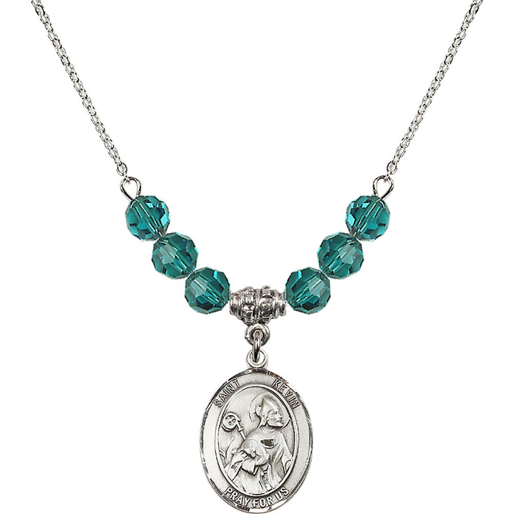 Sterling Silver Saint Kevin Birthstone Necklace with Zircon Beads - 8062