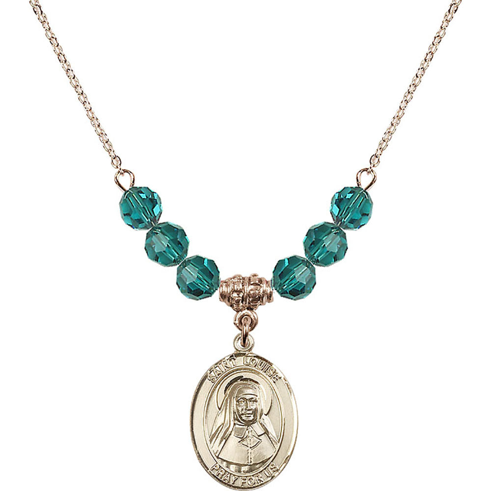 14kt Gold Filled Saint Louise de Marillac Birthstone Necklace with Zircon Beads - 8064
