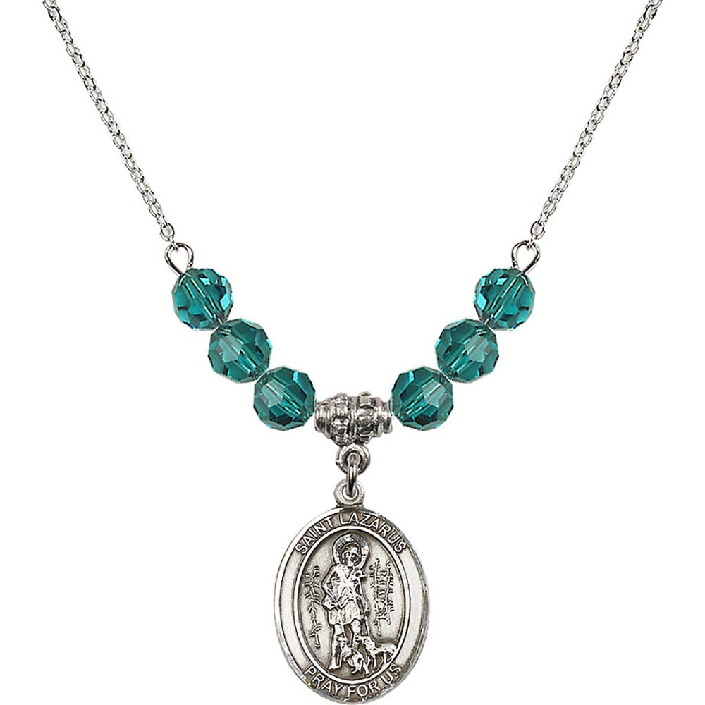 Sterling Silver Saint Lazarus Birthstone Necklace with Zircon Beads - 8066